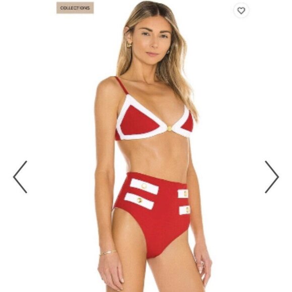 Caroline Constas Masie Bikini Top Red Combo - Picture 2 of 3